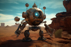 adrianrohnfelder_Robot_stands_in_a_desert_rusty_landscape_with__12239a65-be3b-4340-b275-c342ad12f2a9
